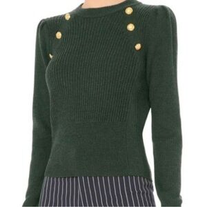 VERONICA Beard Dark Green Ribbed Button-Shoulder Women's Sweater Size XS